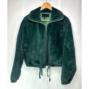 Victoria Secret Faux Fur Jacket Know One Cares Emerald Green Full Zipper